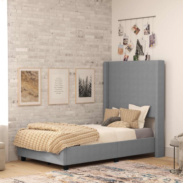 Flash Furniture Gray Twin Platform Bed with Tufted Headboard YK-1077-GY-T-GG